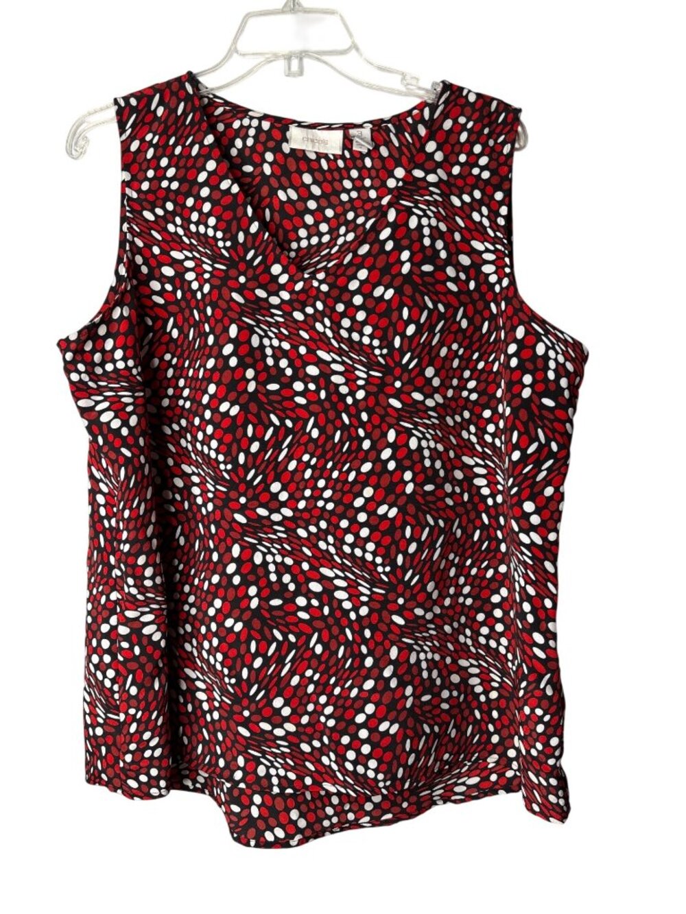 Chico's Semi Sheer Sleeveless Top 3 (US L) Abstract Dots Black Red White Y2K